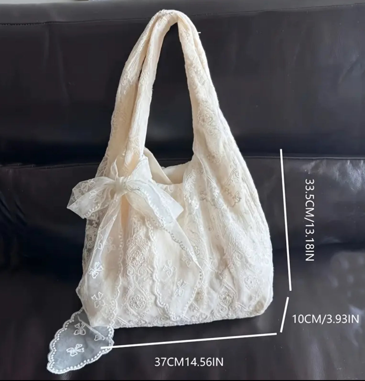 Lace-Like Embroidered Open Tote Bag