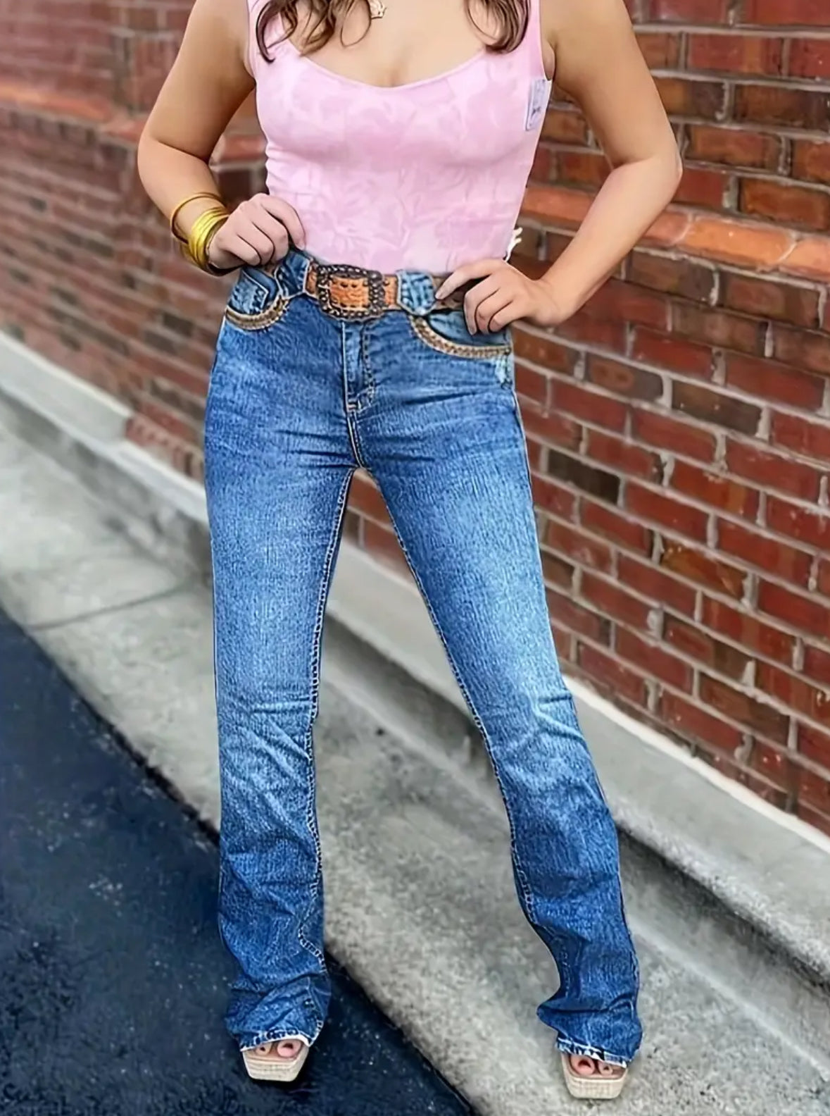 Mid-Waisted Straight Cut Jeans