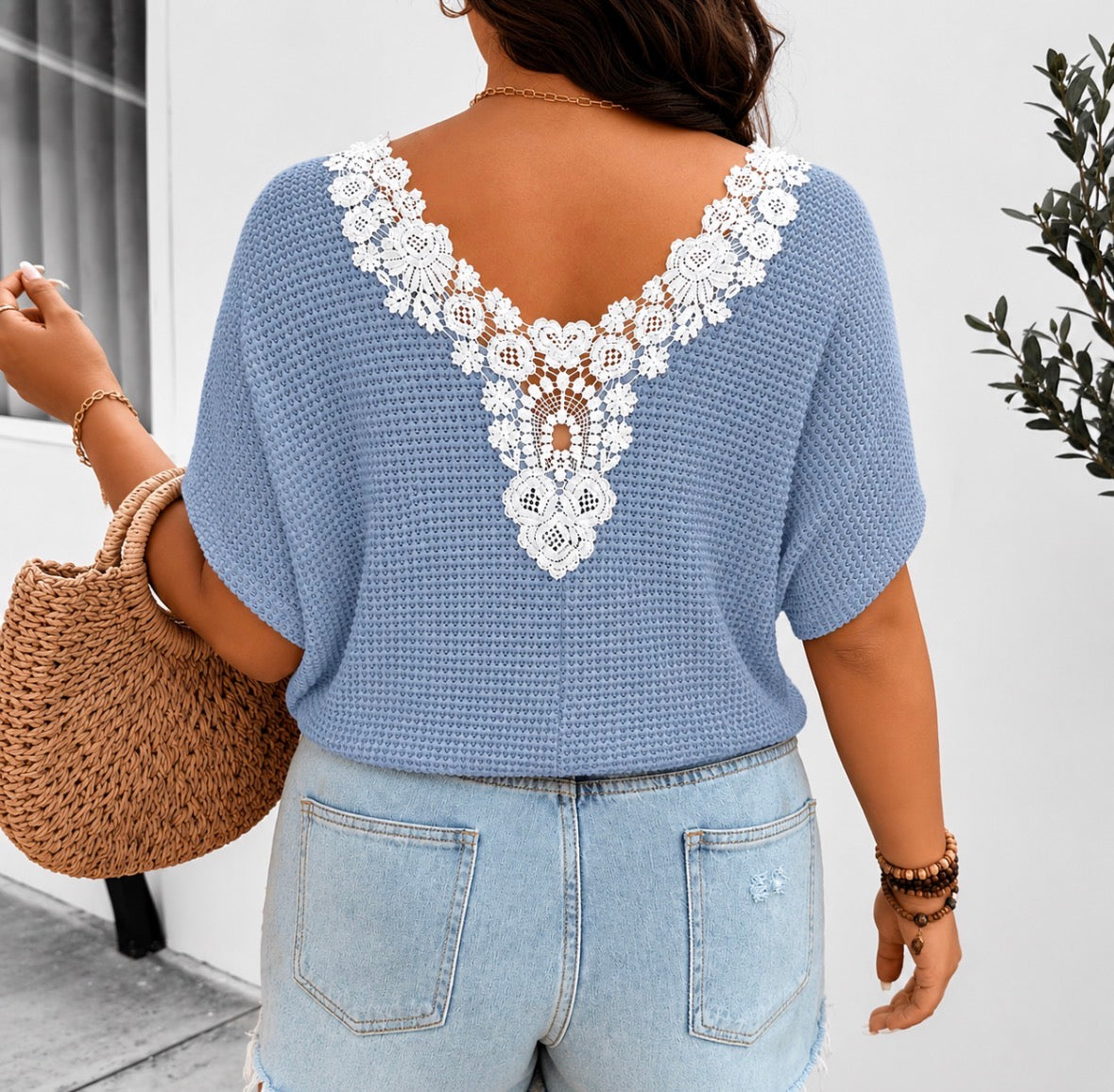 Plus Size Lace Back Crochet Top