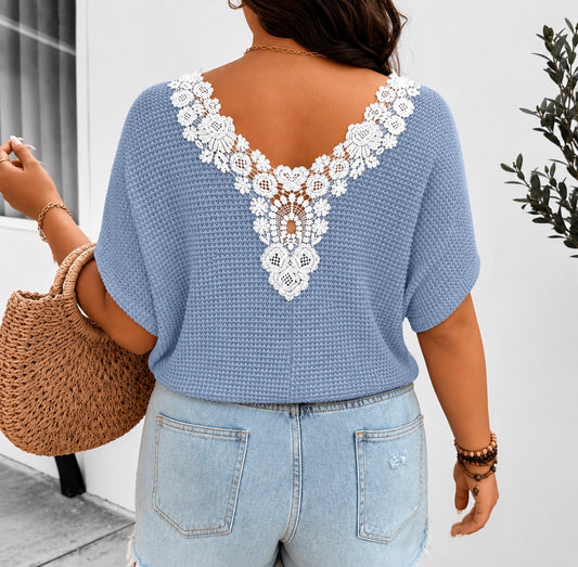 Plus Size Lace Back Crochet Top