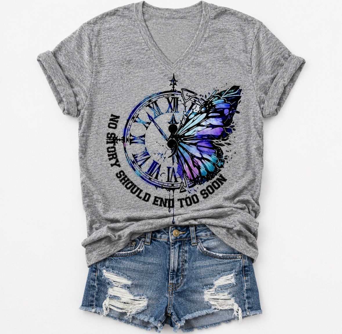 Graphic T-shirt - Butterfly “No Story Should End Too Soon”