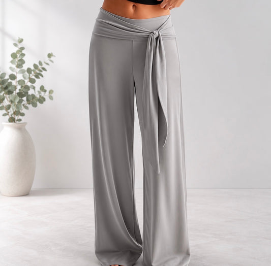 Plus Size Wide Leg Pants with Tie-Waist