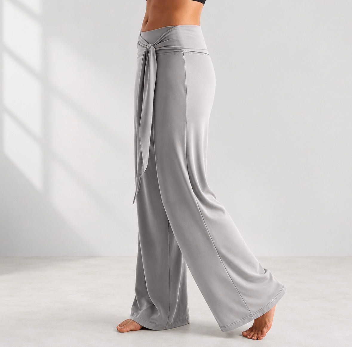 Plus Size Wide Leg Pants with Tie-Waist