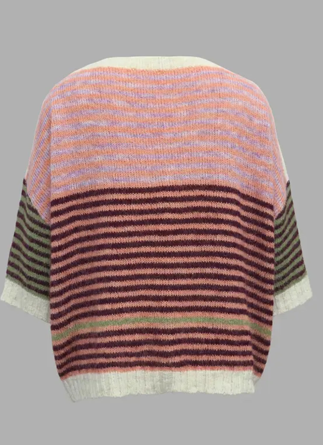 3/4 Length Sleeve Pullover Color-block with Stripes Sweater