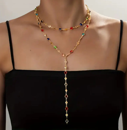 Double Layered Y-chain with Synthetic Gem Stones