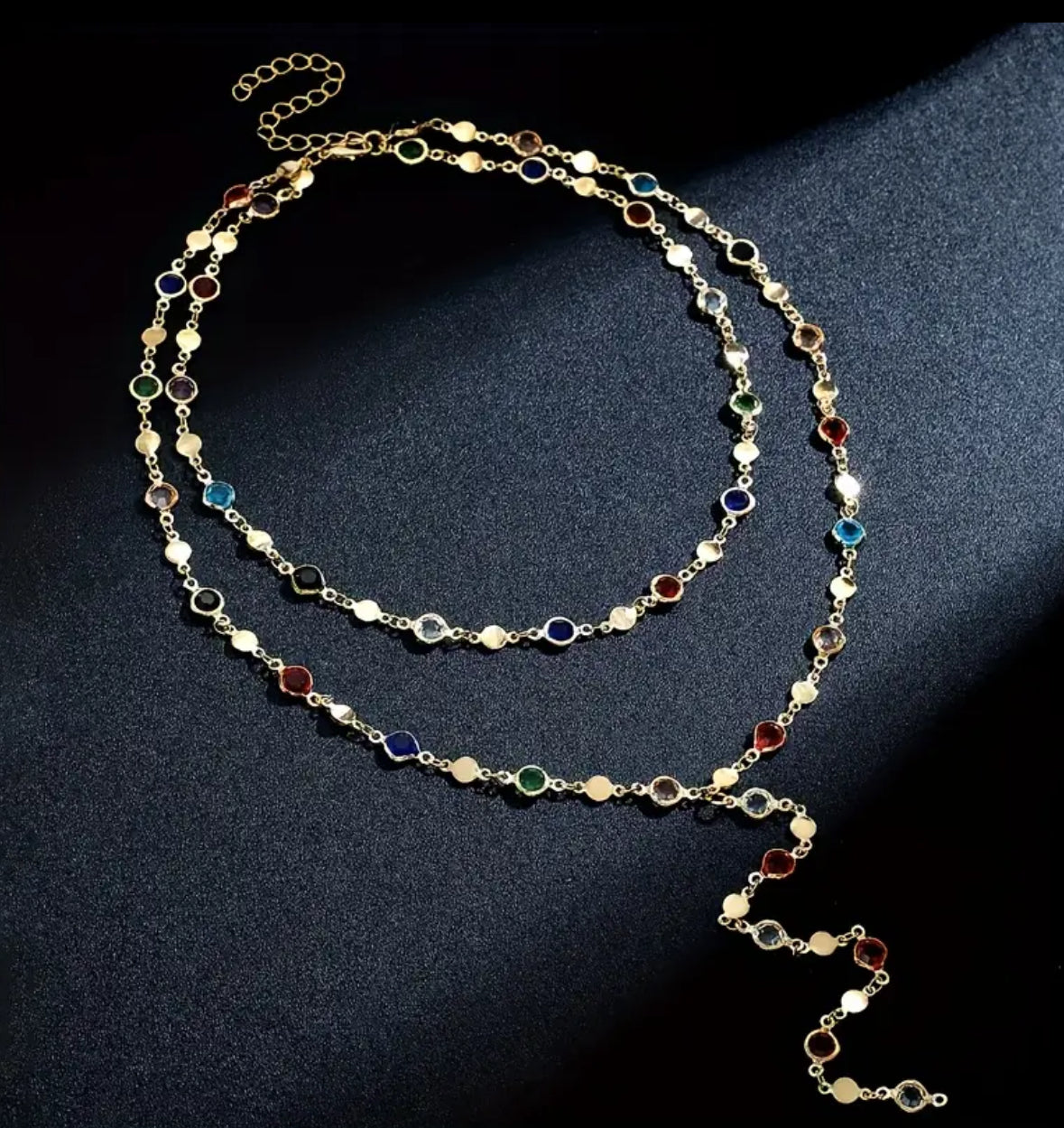 Double Layered Y-chain with Synthetic Gem Stones