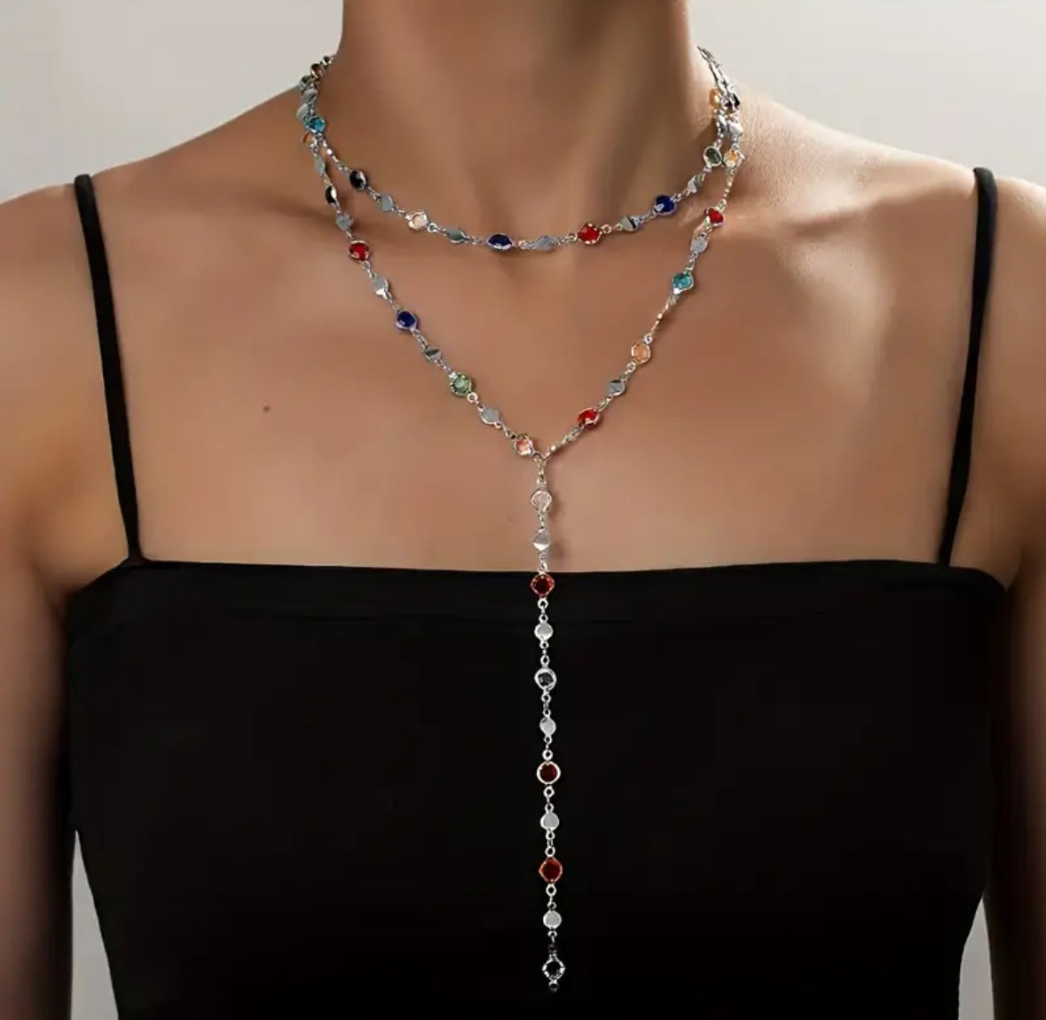 Double Layered Y-chain with Synthetic Gem Stones