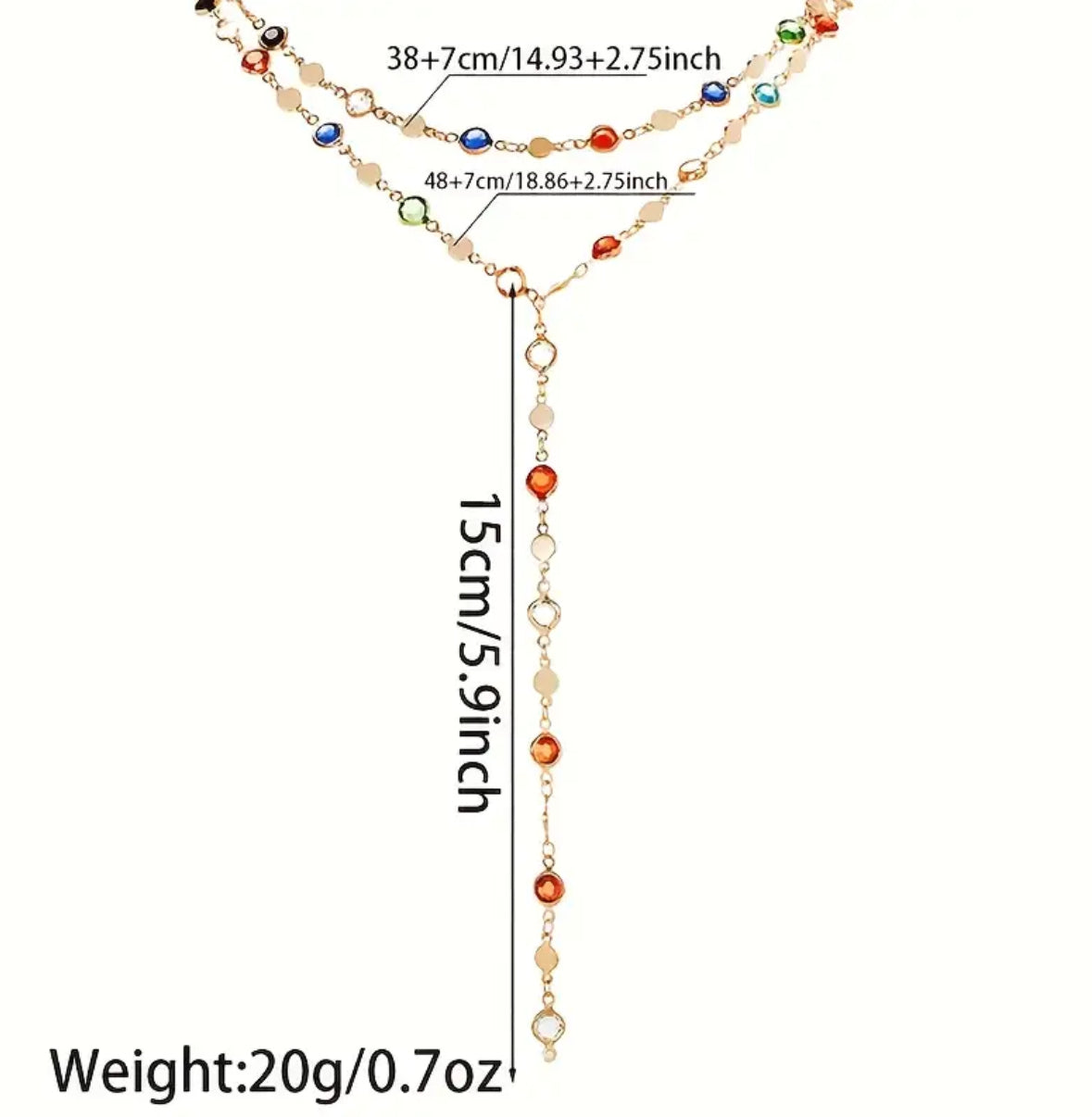 Double Layered Y-chain with Synthetic Gem Stones