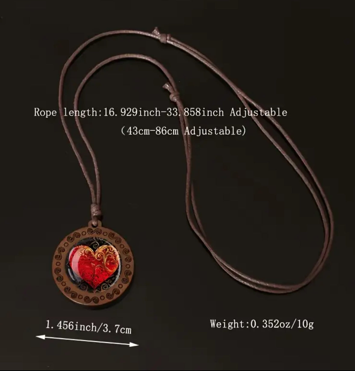 Adjustable Boho Mosaic Wood with Heart Rope Necklace