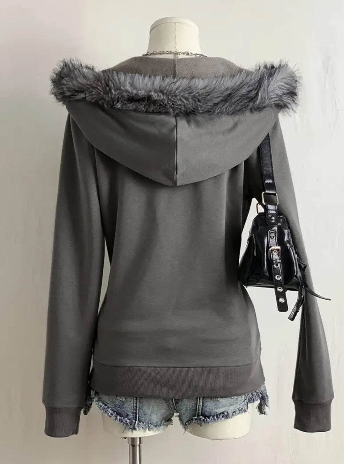 Front Zipper with Faux Fur Hood and Pockets Coat