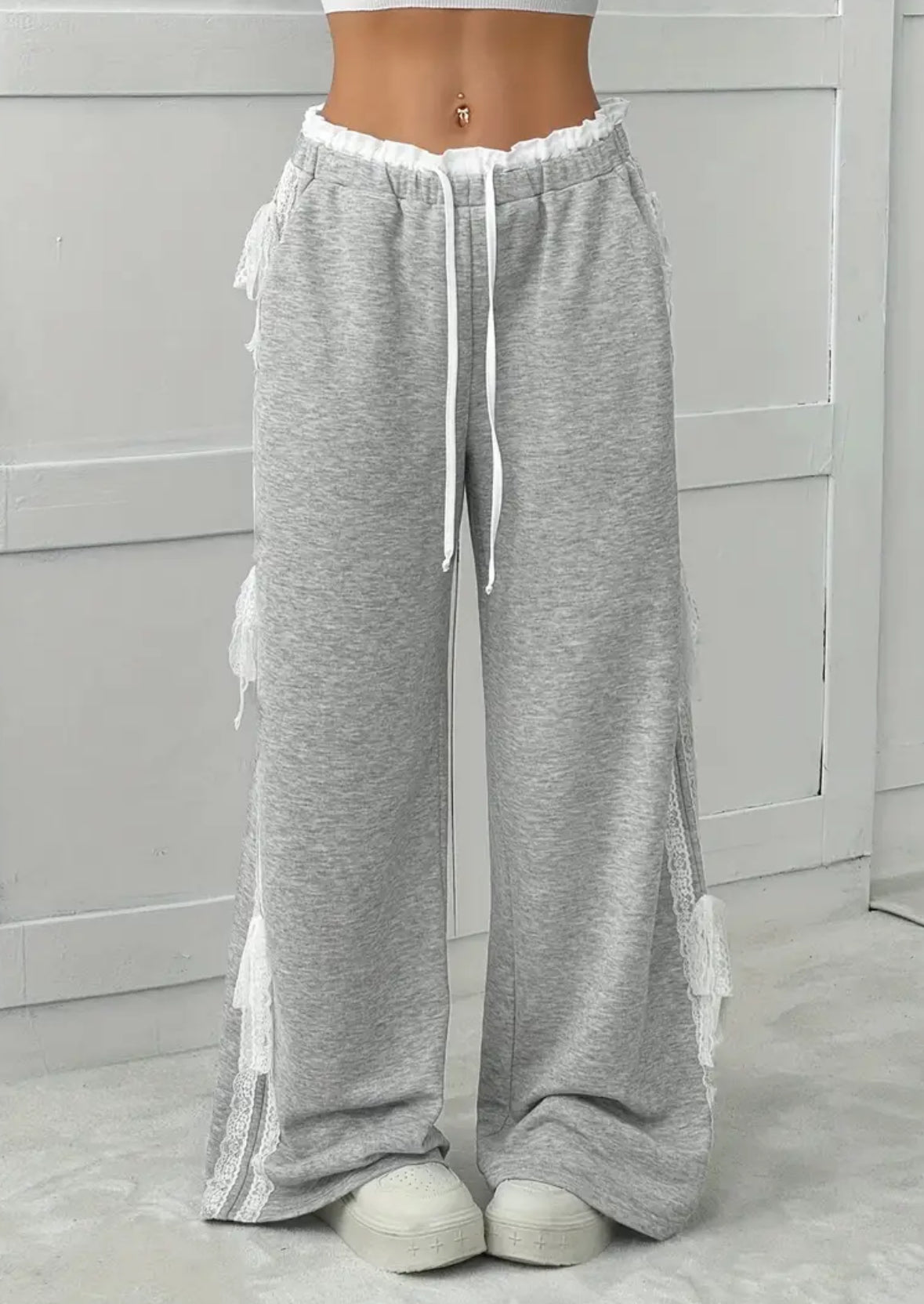 Straight Leg with Lace Tie Side Slit Lounge Pants