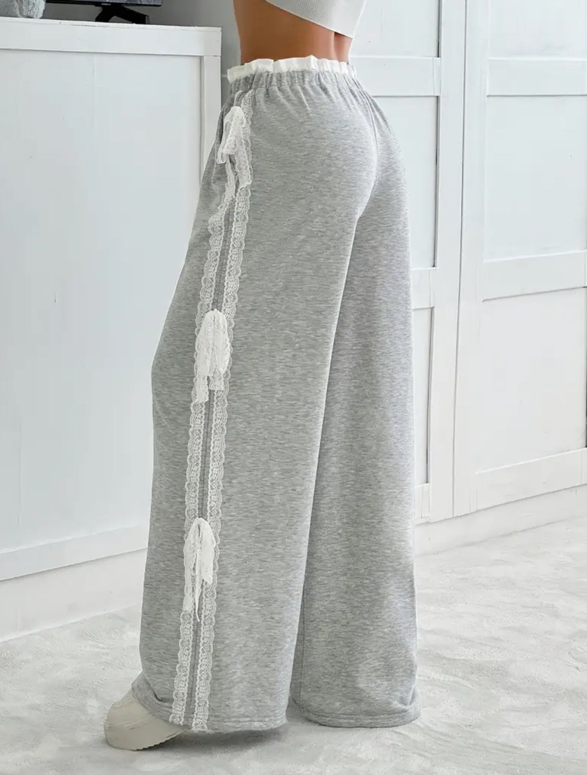 Straight Leg with Lace Tie Side Slit Lounge Pants