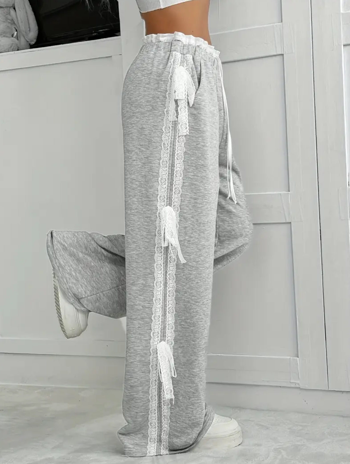 Straight Leg with Lace Tie Side Slit Lounge Pants