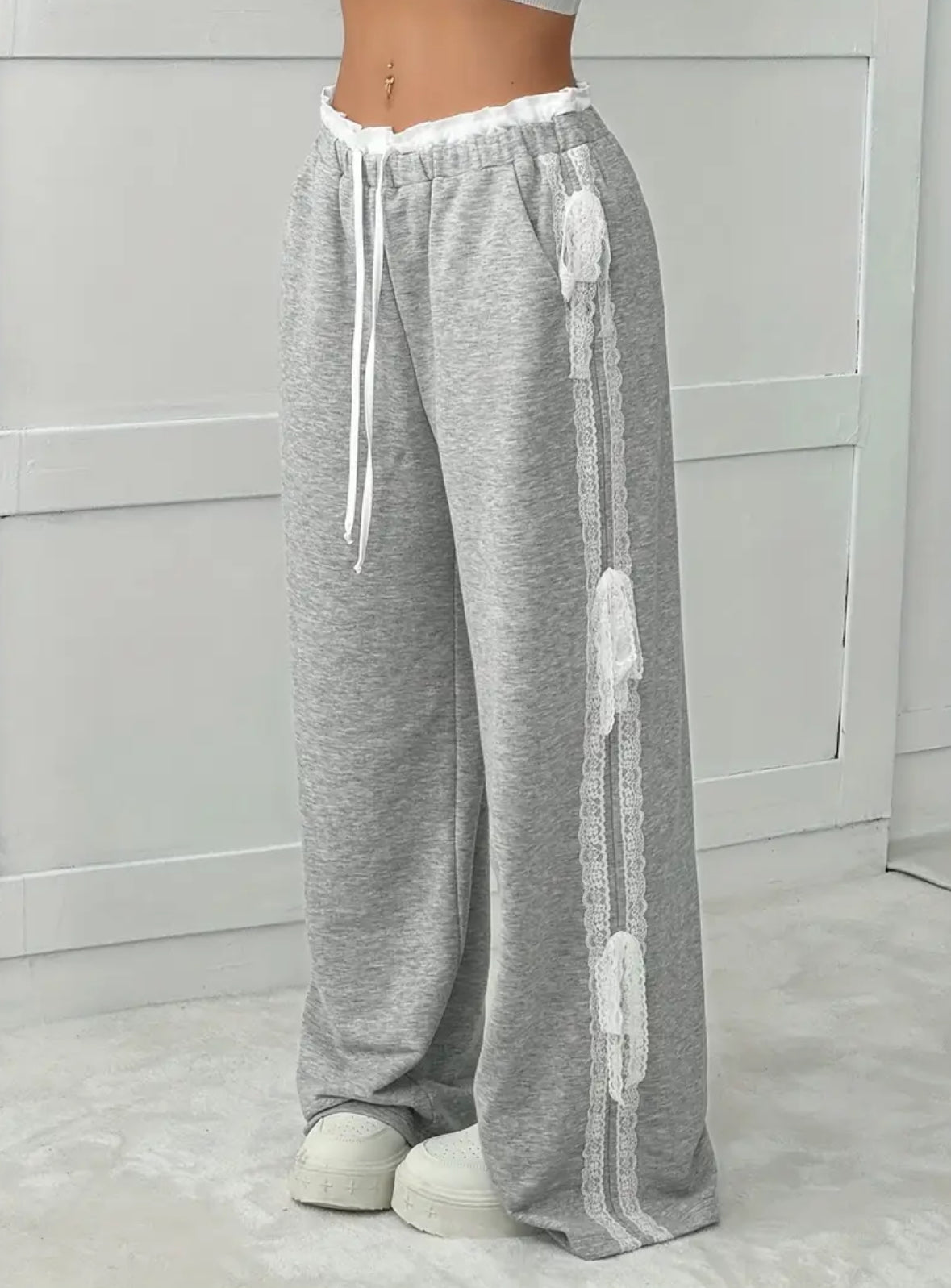 Straight Leg with Lace Tie Side Slit Lounge Pants