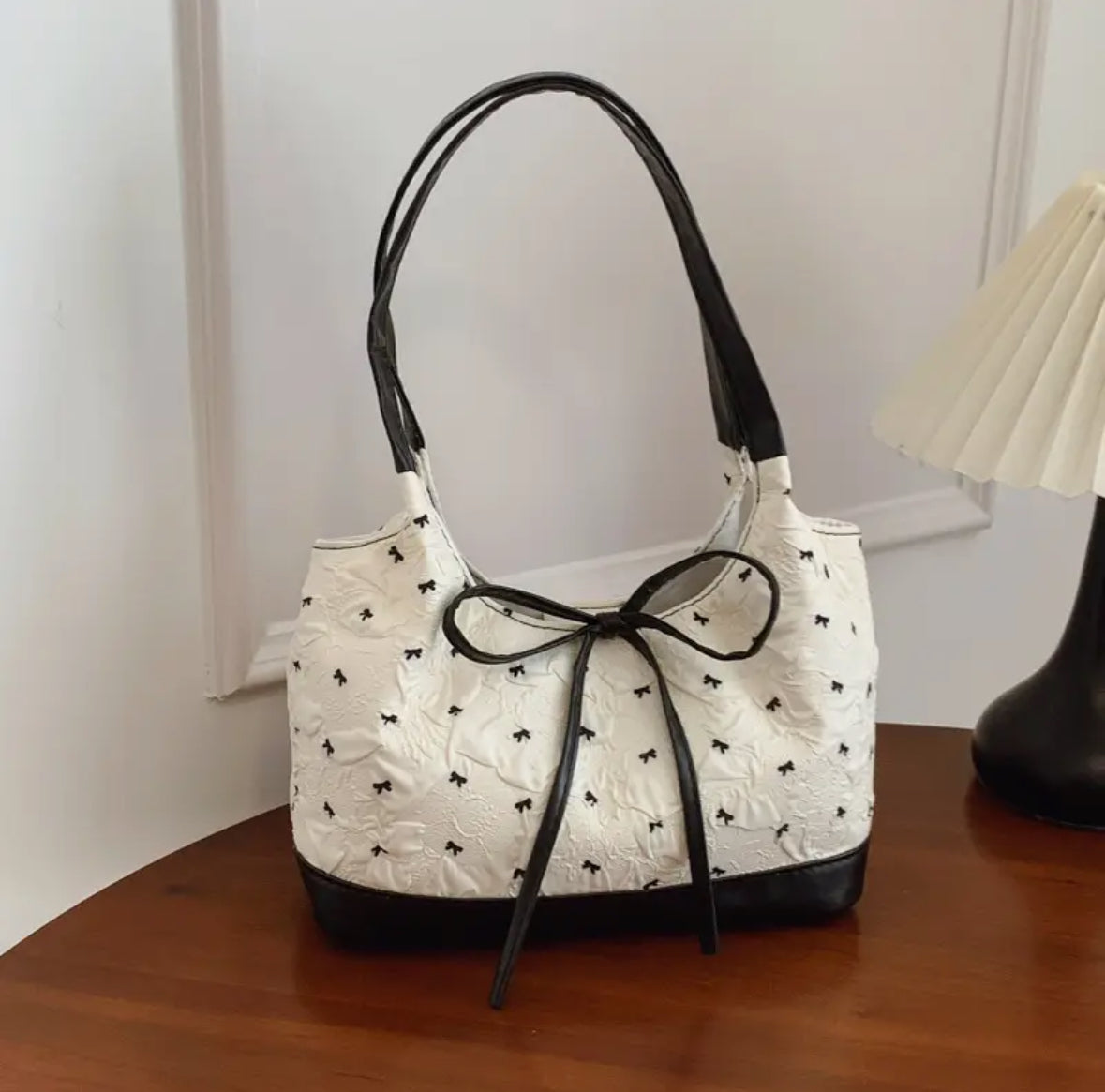 Polka Dot Handbag with Decorative Bow