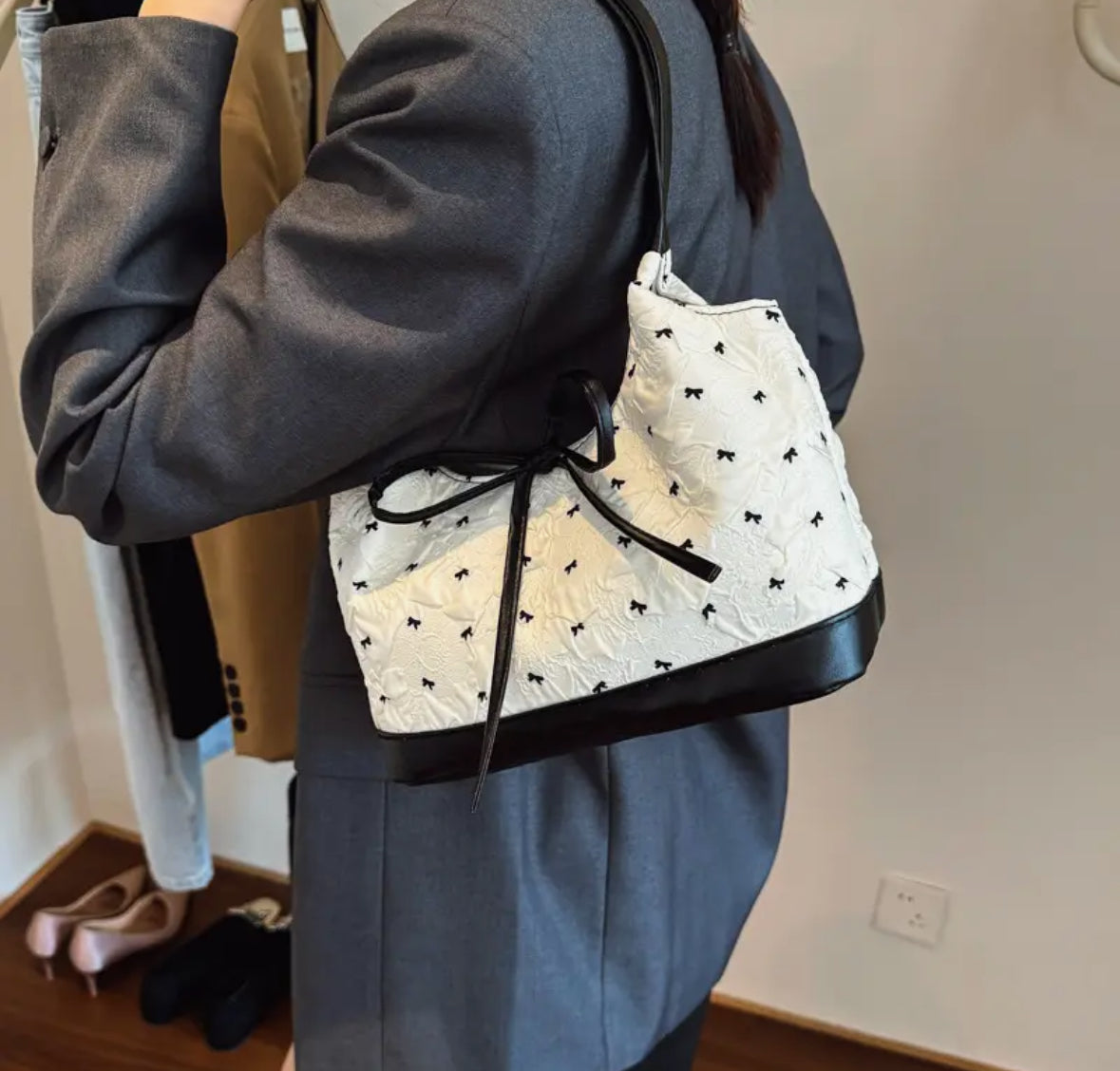 Polka Dot Handbag with Decorative Bow