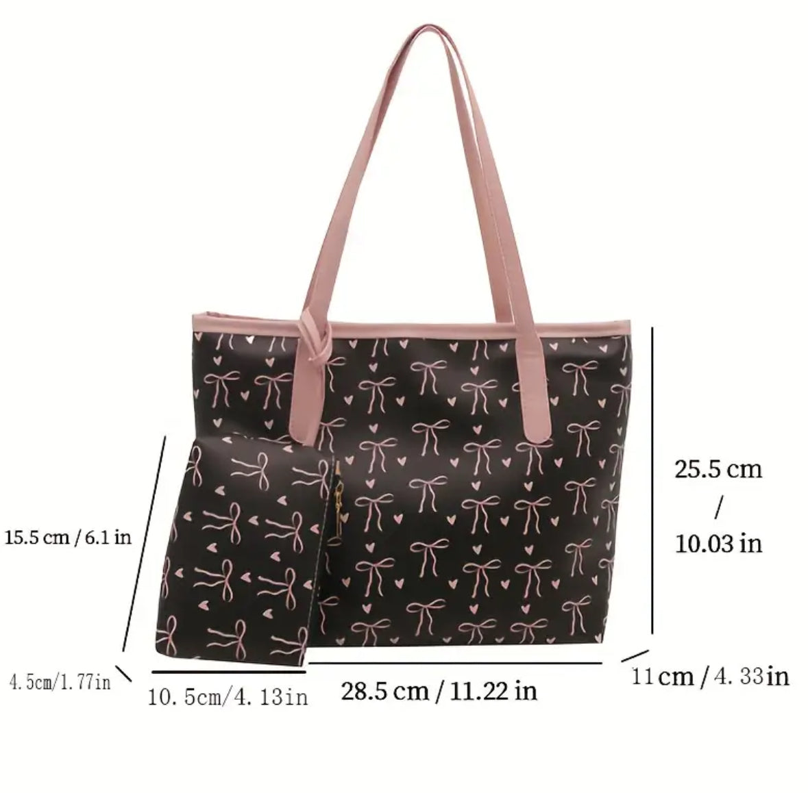 Large Handbag Tote with Handles and Bow Prints