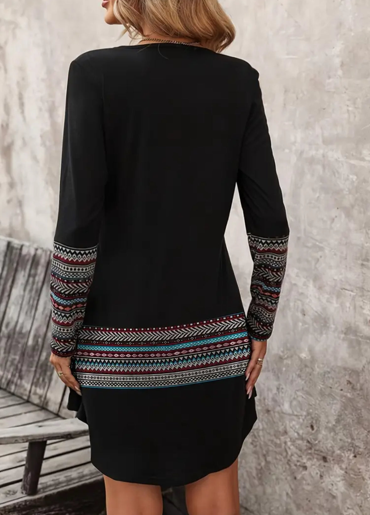 Plus Size Long Sleeve Geometric T-shirt Dress