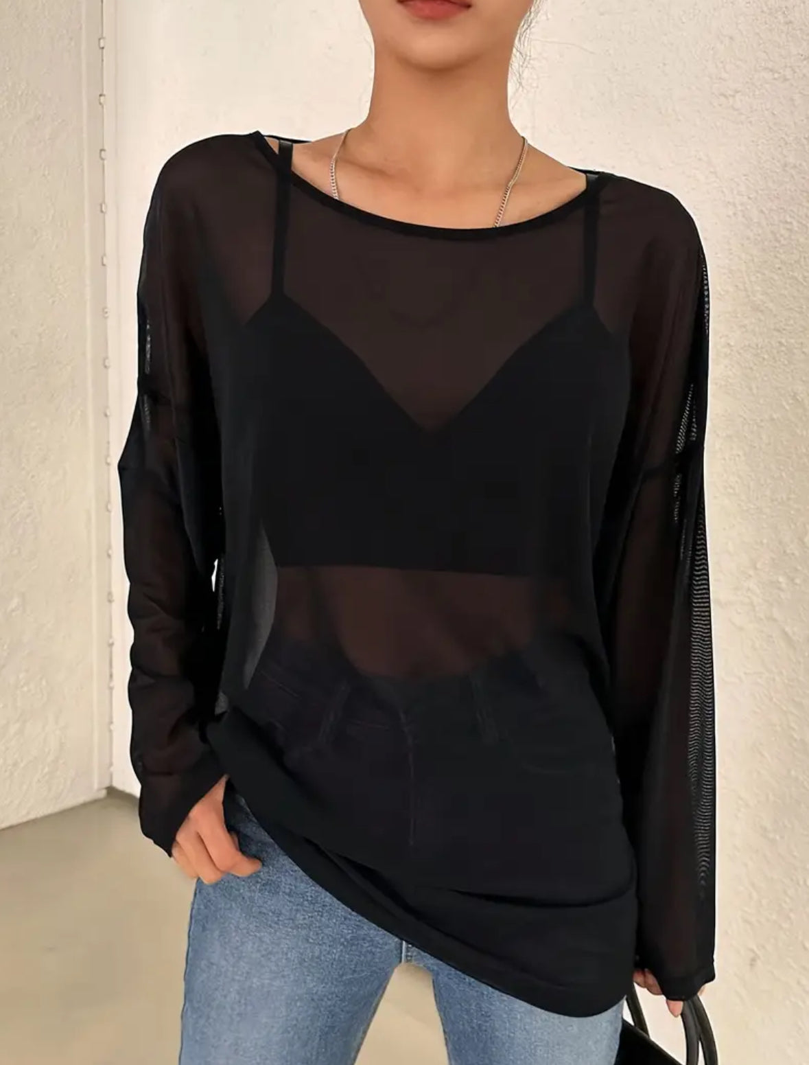 Longline Top with Semi-Sheer Panels