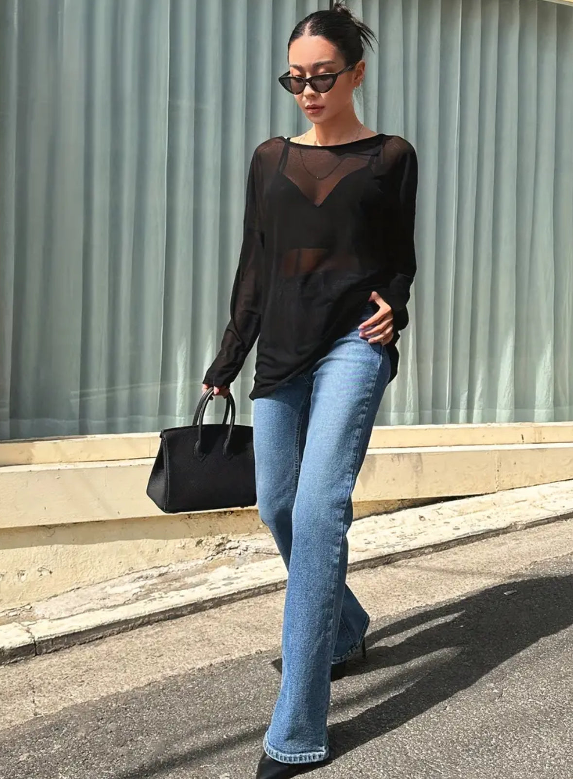 Longline Top with Semi-Sheer Panels