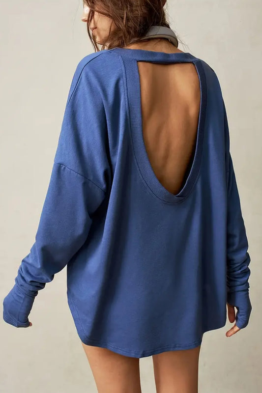 Loose Fit Long Sleeve Top with Hollow Out Back