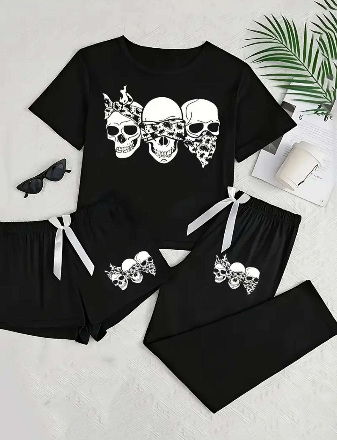 Plus Size 3-piece Set Loungewear with Triple Skulls