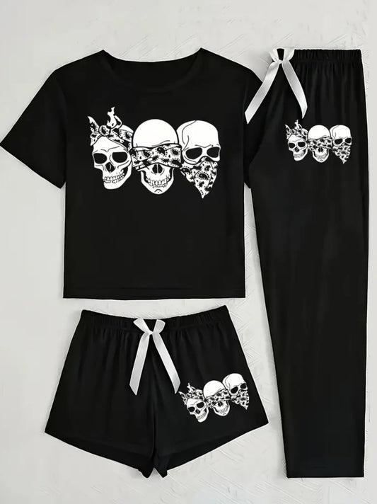 Plus Size 3-piece Set Loungewear with Triple Skulls
