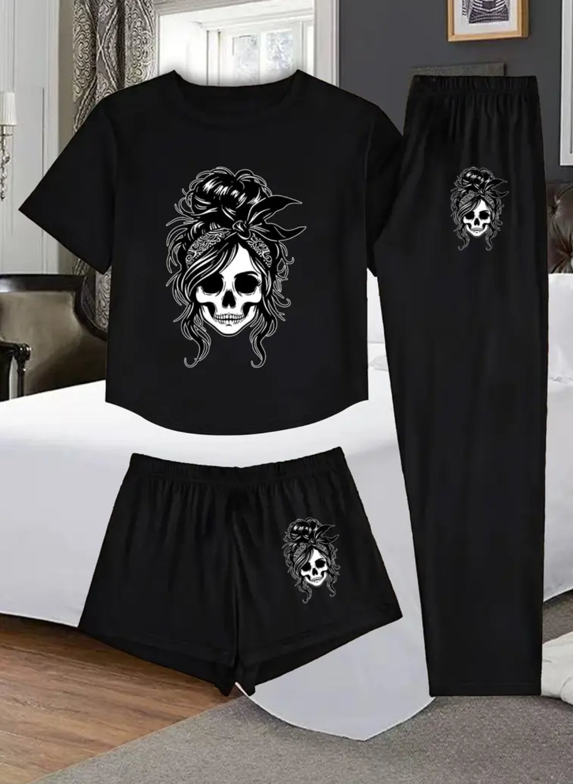 3-piece Gothic Skull Loungewear Set