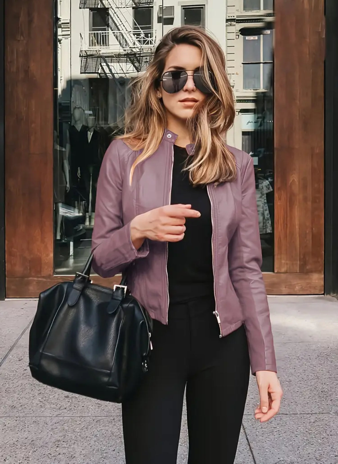 Plus Size Faux Leather Jacket