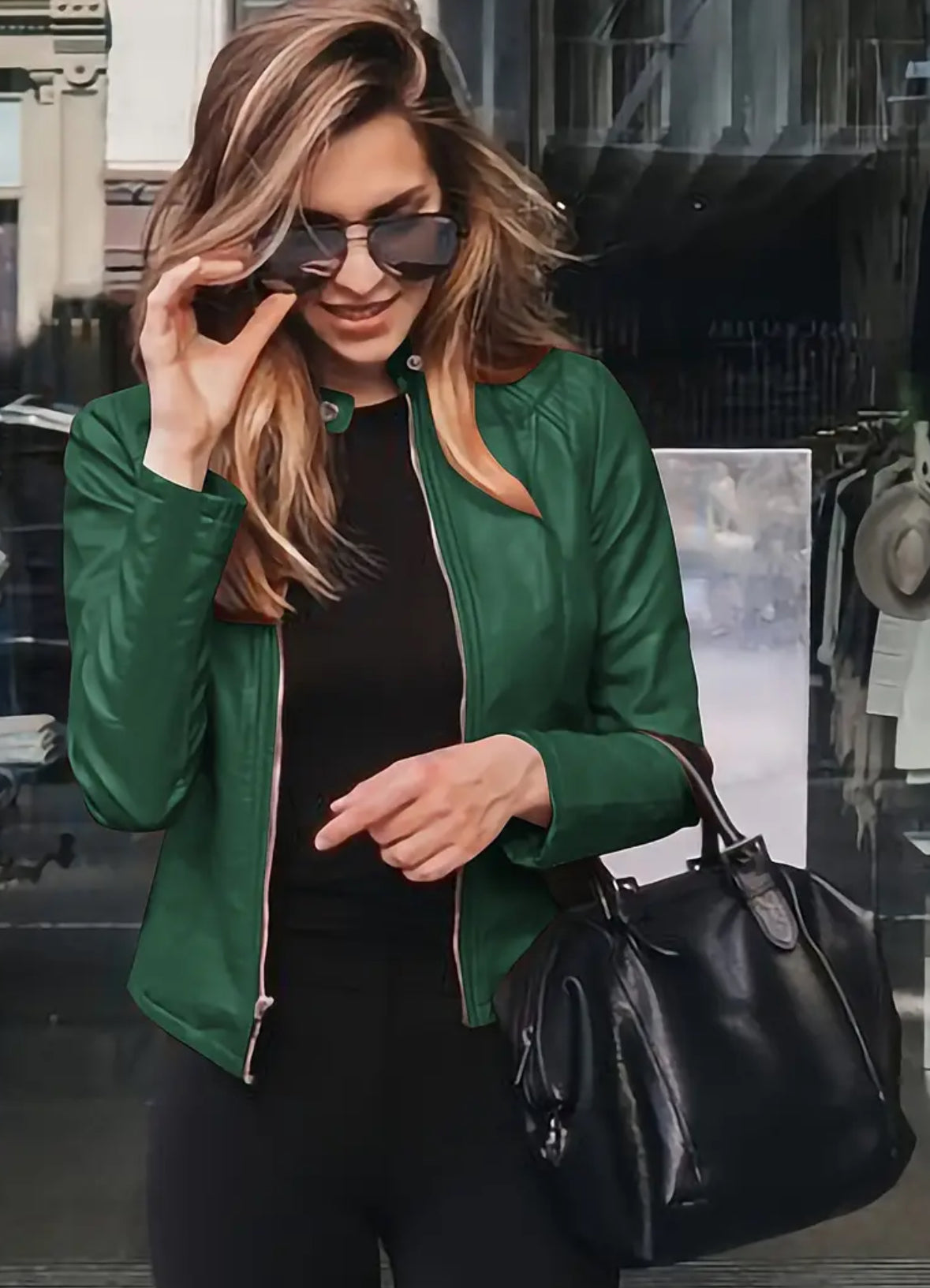 Plus Size Faux Leather Jacket