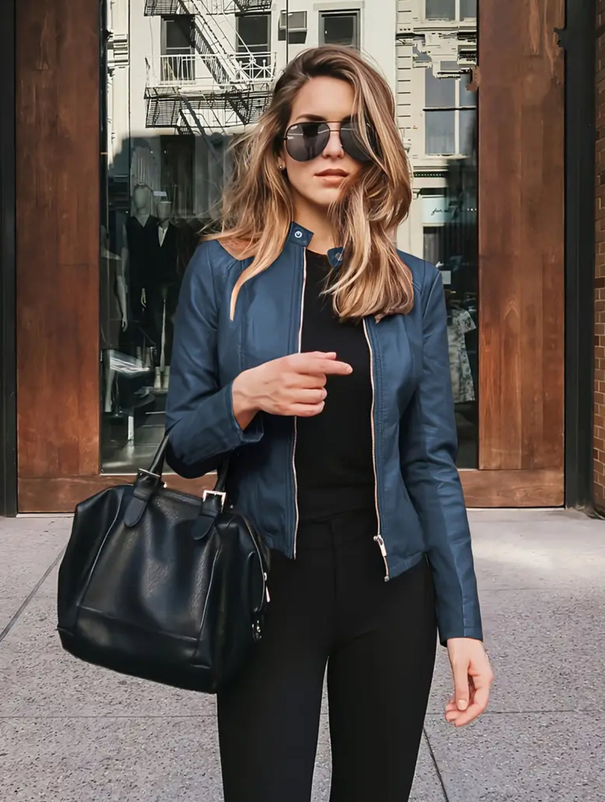Plus Size Faux Leather Jacket