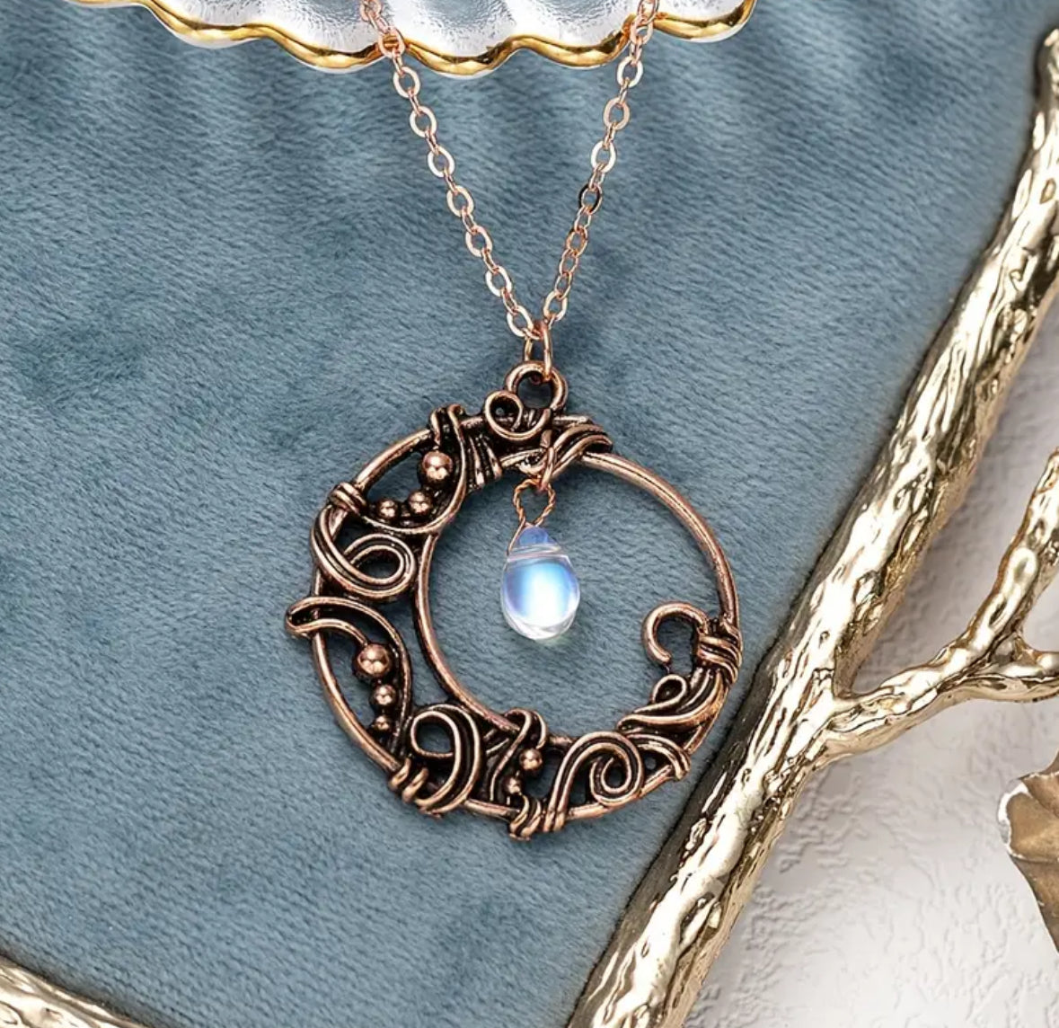Vintage Hollow Moon Pendant Necklace