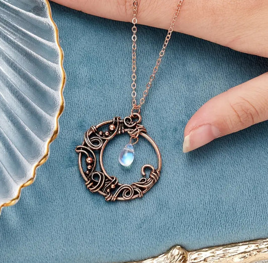 Vintage Hollow Moon Pendant Necklace