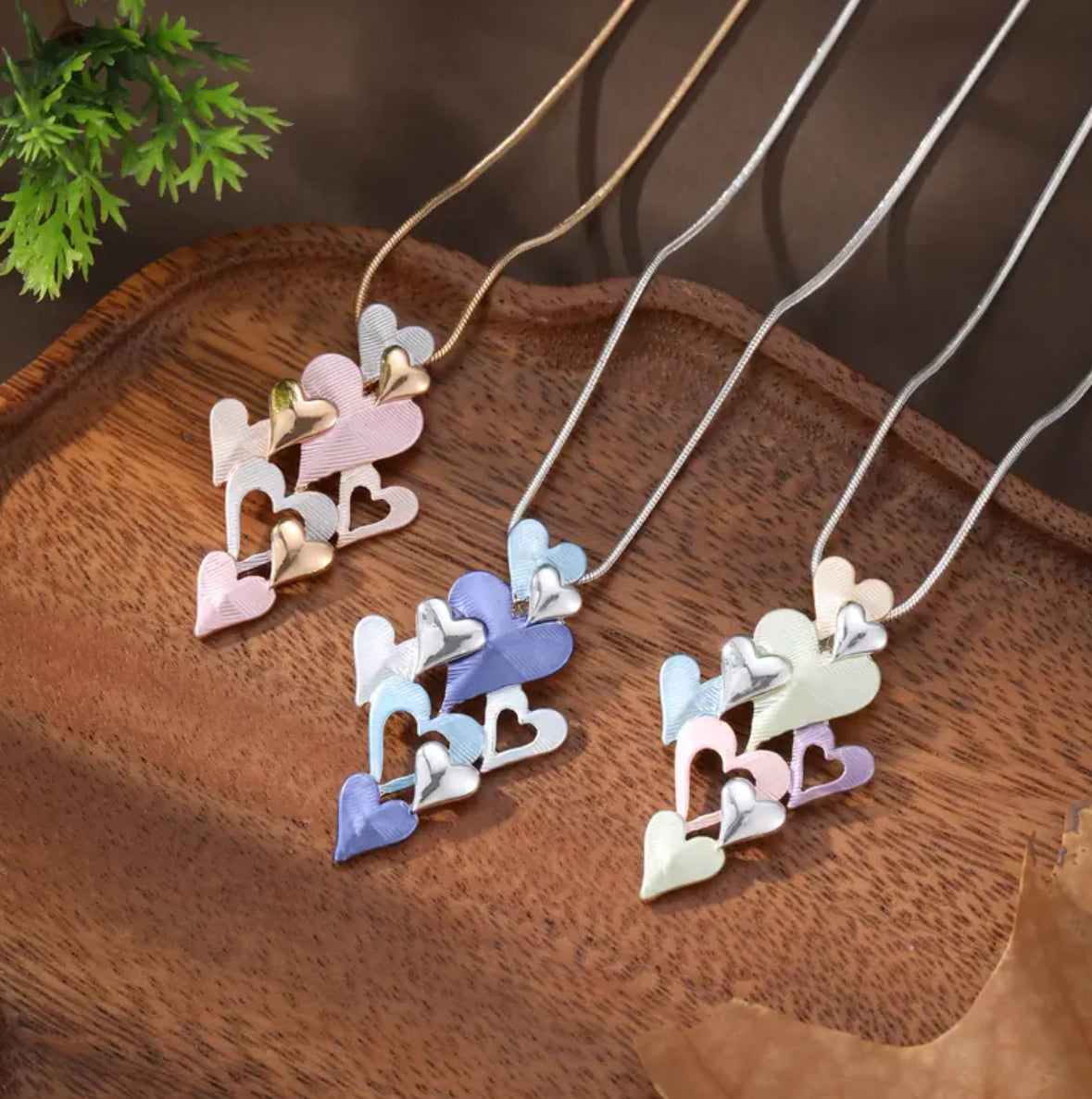 Handmade Enamel Bohemian Mulit -Heart Pendant Necklace