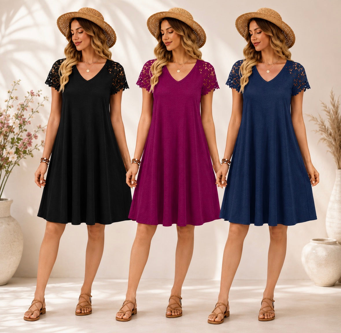 Summer Dress with Lace Short Sleeve