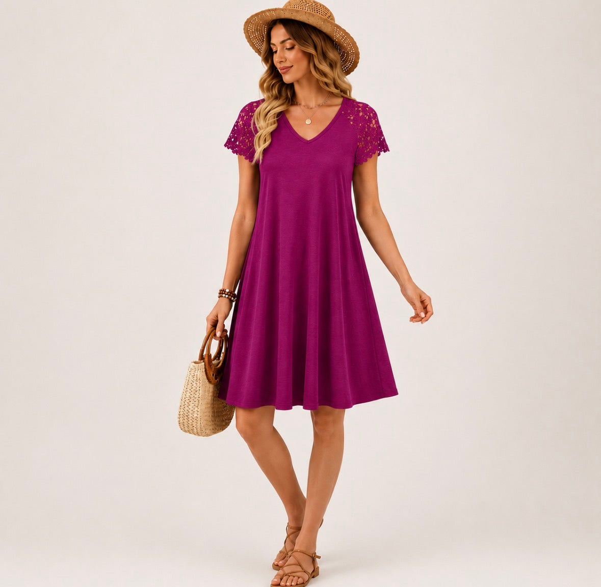 Summer Dress with Lace Short Sleeve