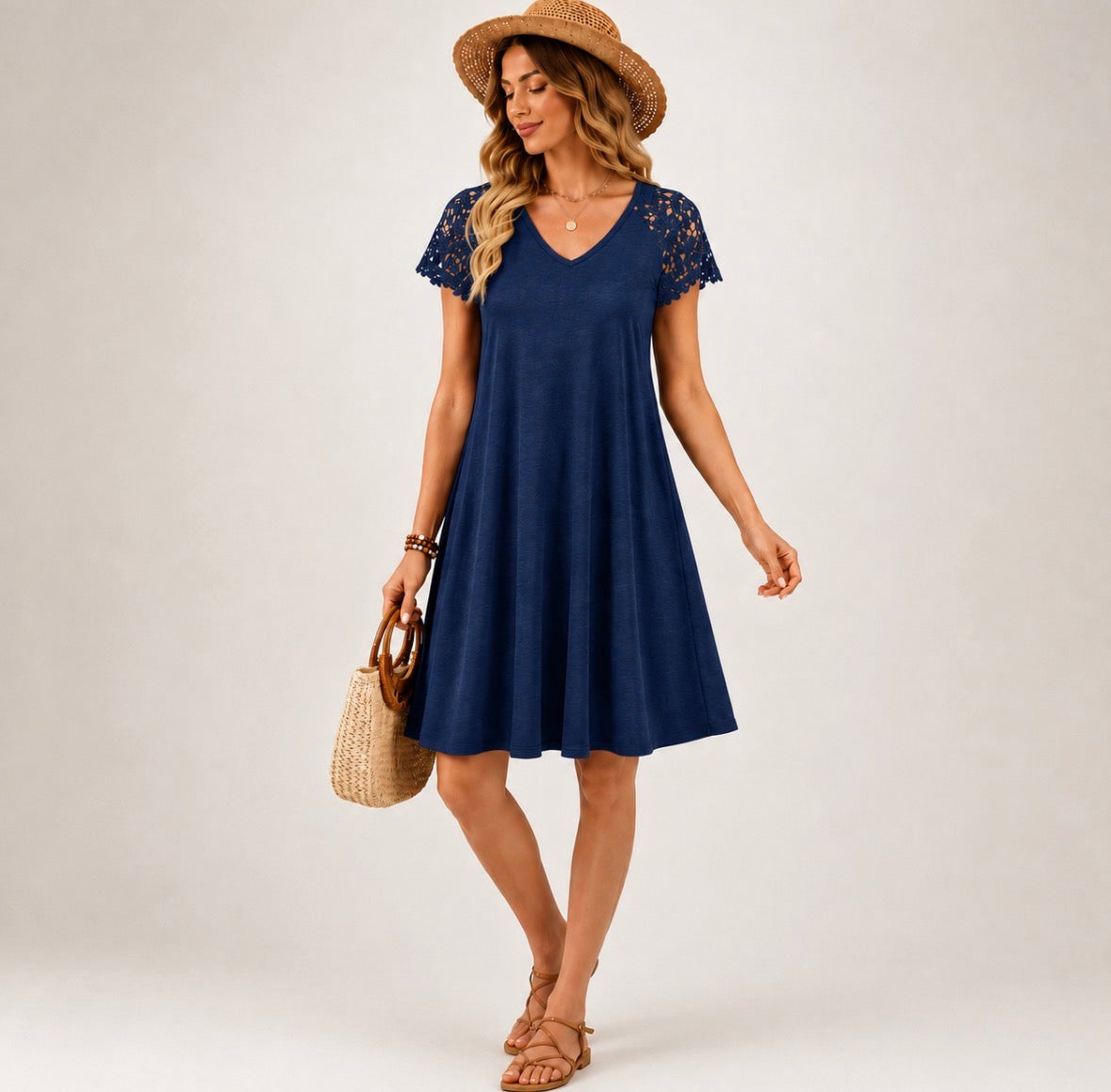 Summer Dress with Lace Short Sleeve