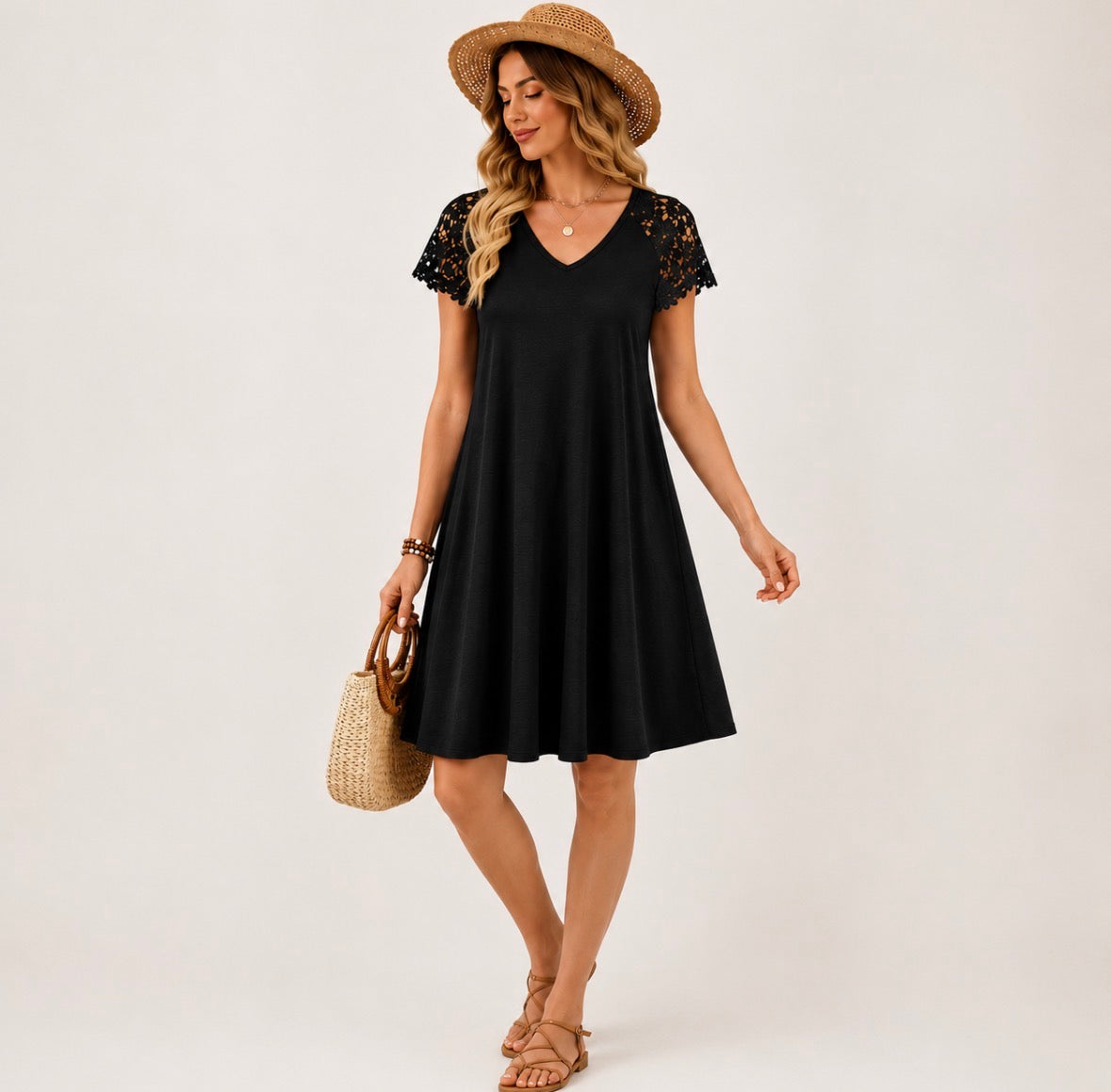 Summer Dress with Lace Short Sleeve