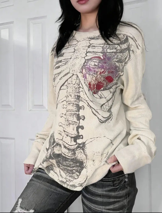 Vintage Gothic Skull Long Sleeve T-Shirt