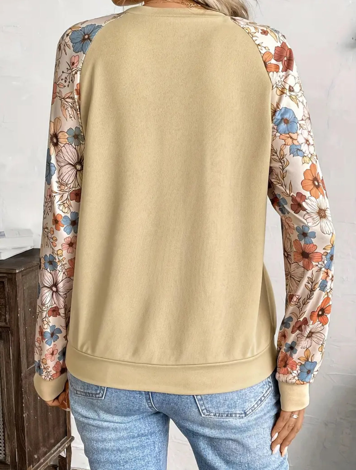 Long Sleeve Top with Floral Sleeves