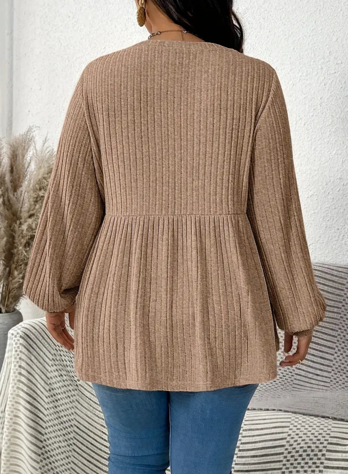 Plus Size Ribbed Batwing Sleeve Top