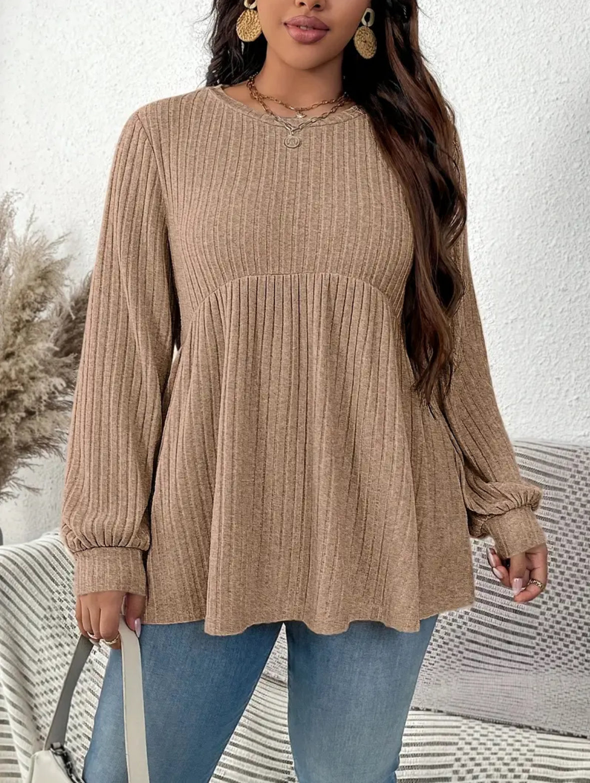 Plus Size Ribbed Batwing Sleeve Top