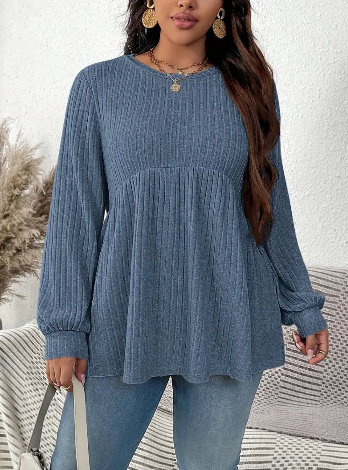 Plus Size Ribbed Batwing Sleeve Top