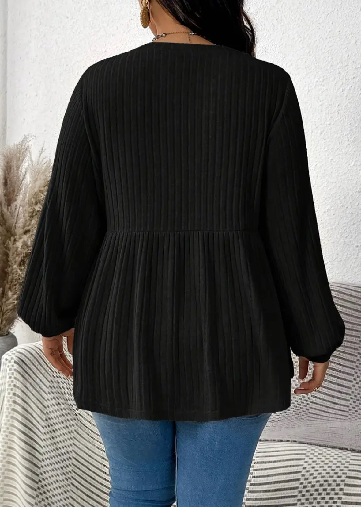 Plus Size Ribbed Batwing Sleeve Top
