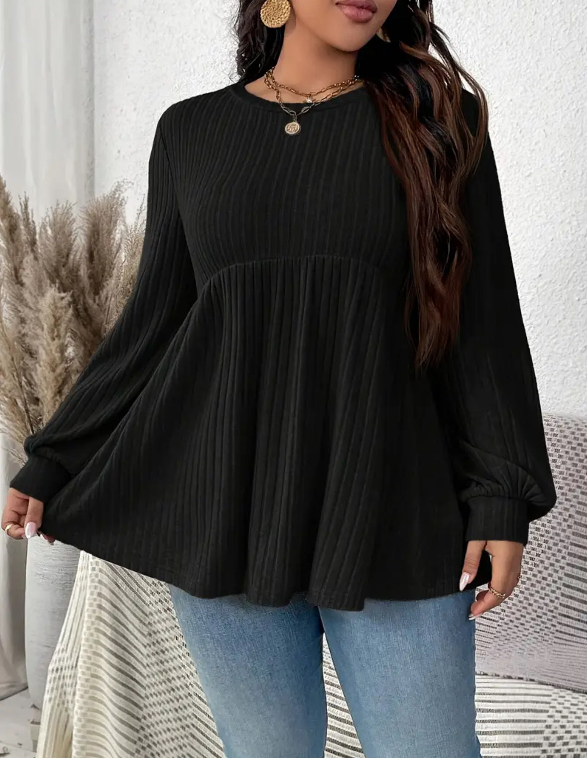 Plus Size Ribbed Batwing Sleeve Top