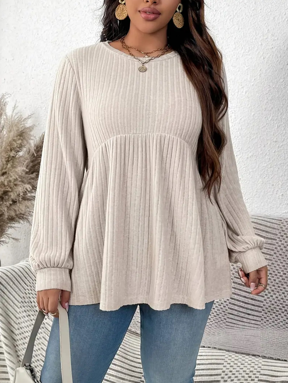 Plus Size Ribbed Batwing Sleeve Top