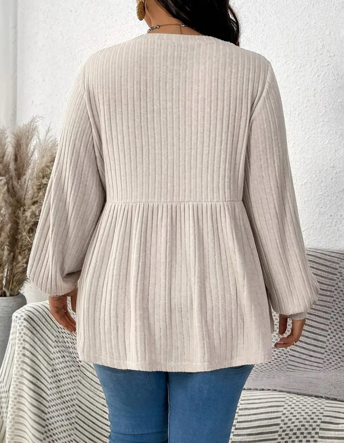Plus Size Ribbed Batwing Sleeve Top