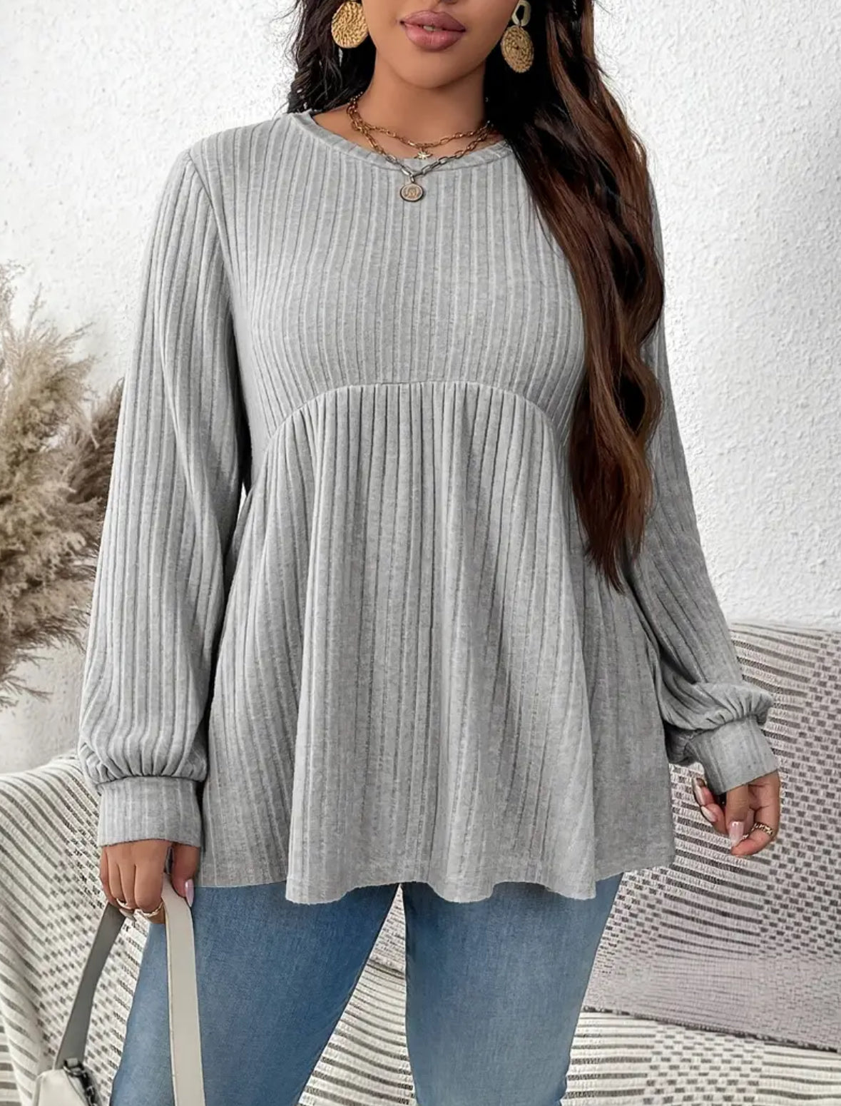 Plus Size Ribbed Batwing Sleeve Top