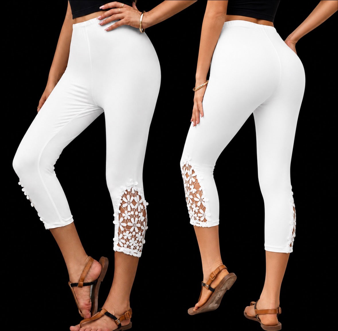 Capri Leggings with Lace Floral Trim    