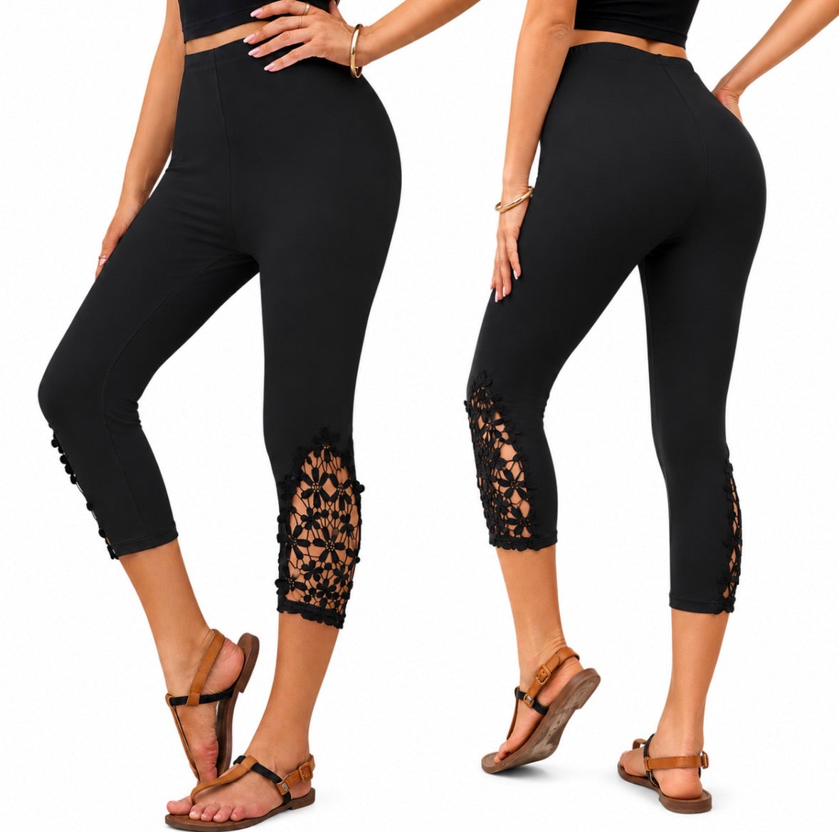 Capri Leggings with Lace Floral Trim    